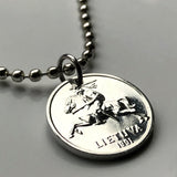 1991 Lithuania Lietuva 2 Centai coin pendant necklace Vytis horse armored knight Vilnius medieval Lithuanian equestrian sword Vityaz n001991