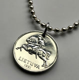 1991 Lithuania Lietuva 2 Centai coin pendant necklace Vytis horse armored knight Vilnius medieval Lithuanian equestrian sword Vityaz n001991