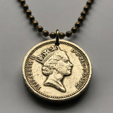 1987 England United Kingdom 1 Pound coin pendant English Oak Tree Royal Crown London Manchester Birmingham Newcastle Yorkshire Leeds n002746