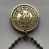 1960 Tunisia 20 Milliemes coin pendant necklace Tunisian Tunis Arabic Tamazgha land Sfax Islamic Muslim calligraphy Humat al-Hima n001783