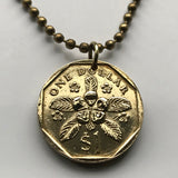 1995 Singapore Singapura 1 Dollar coin pendant Rosy Periwinkle Blossom flower Lion City Bedok Tampines Jurong West Sengkang Woodlands n002728