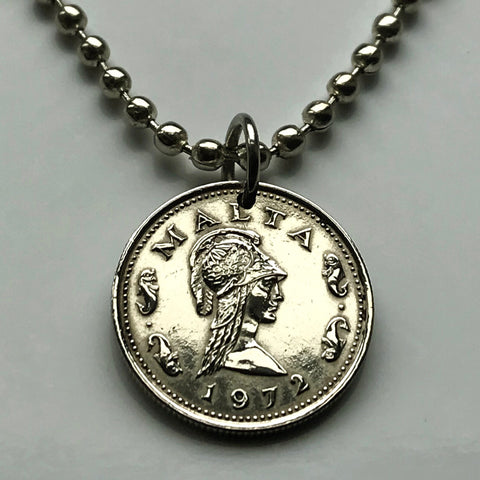 1977 Malta 2 Cents coin pendant necklace jewelry Maltese Penthesilea Queen of the Amazons Valletta Żabbar Floriana Gozitans Mediterranean sea fishing ocean Città Pinto Paola Qrendi Mnajdra Birkirkara Città Hompesch Qormi Saint Paul's Bay n002755