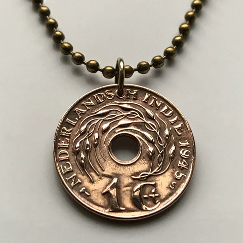 1945 Indonesia Netherlands Dutch East Indies Cent coin pendant rice plant Jakarta Borneo Batam Prambanan Borobudur Bali Minangkabau n000061