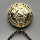 2001 Mexico 10 Pesos coin pendant Aztec Sun Stone Tonatiuh calendar Mexica eagle snake Tlaltecuhtli Zócalo Tenochtitlan Templo Mayor n002811