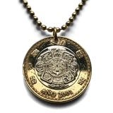 2001 Mexico 10 Pesos coin pendant Aztec Sun Stone Tonatiuh calendar Mexica eagle snake Tlaltecuhtli Zócalo Tenochtitlan Templo Mayor n002811