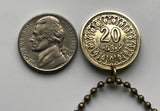 1960 Tunisia 20 Milliemes coin pendant necklace Tunisian Tunis Arabic Tamazgha land Sfax Islamic Muslim calligraphy Humat al-Hima n001783
