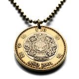 2001 Mexico 10 Pesos coin pendant Aztec Sun Stone Tonatiuh calendar Mexica eagle snake Tlaltecuhtli Zócalo Tenochtitlan Templo Mayor n002811
