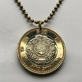2001 Mexico 10 Pesos coin pendant Aztec Sun Stone Tonatiuh calendar Mexica eagle snake Tlaltecuhtli Zócalo Tenochtitlan Templo Mayor n002811