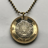 2001 Mexico 10 Pesos coin pendant Aztec Sun Stone Tonatiuh calendar Mexica eagle snake Tlaltecuhtli Zócalo Tenochtitlan Templo Mayor n002811