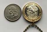 2001 Mexico 10 Pesos coin pendant Aztec Sun Stone Tonatiuh calendar Mexica eagle snake Tlaltecuhtli Zócalo Tenochtitlan Templo Mayor n002811