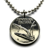 1955 Italy 10 Lire coin pendant Italian plough agriculture Rome Milan Siena Capri Sardinia Parma San Gimignano Positano Cagliari n002892