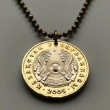 2002 Kazakhstan 100 Tenge coin pendant golden Tulpars horses shanyrak Astana Central Asia Russian Pegasus Qypchaq Steppe Eagle n002904