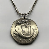 1998 Gambia 1 Dalasi coin pendant necklace West African Slender snouted crocodile alligator Serekunda Brikama Banjul Brikama Kanifing Kerewan n000895