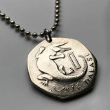 1998 Gambia 1 Dalasi coin pendant necklace West African Slender snouted crocodile alligator Serekunda Brikama Banjul Brikama Kanifing Kerewan n000895