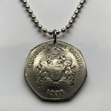 1998 Gambia 1 Dalasi coin pendant necklace West African Slender snouted crocodile alligator Serekunda Brikama Banjul Brikama Kanifing Kerewan n000895