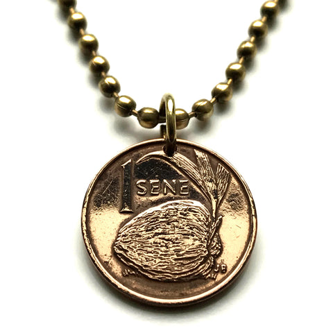 1974 Samoa 1 Sene coin pendant coconut Samoan Islands Polynesian Oceania Fa'amatai Matai Crux Tanumafili II Sumu necklace jewelry n002886