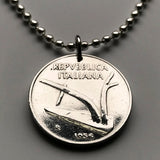 1955 Italy 10 Lire coin pendant Italian plough agriculture Rome Milan Siena Capri Sardinia Parma San Gimignano Positano Cagliari n002892