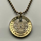 2002 Kazakhstan 100 Tenge coin pendant golden Tulpars horses shanyrak Astana Central Asia Russian Pegasus Qypchaq Steppe Eagle n002904