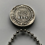 1886 Brazil 50 Reis coin pendant necklace Order of Christ Brasília Rio São Paulo Brazilian empire Manaus Recife Pelourinho Belém n002909