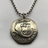 1998 Gambia 1 Dalasi coin pendant necklace West African Slender snouted crocodile alligator Serekunda Brikama Banjul Brikama Kanifing Kerewan n000895