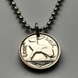1928 Ireland Éire 3 Pence coin pendant necklace Irish rabbit hare cute bunny Gaelic harp Cláirseach Dublin Cork Limerick Waterford Ulster Carlow Hibernia Galway Munster Guinness St Patrick's n002996
