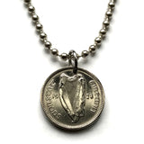 1928 Ireland Éire 3 Pence coin pendant necklace Irish rabbit hare cute bunny Gaelic harp Cláirseach Dublin Cork Limerick Waterford Ulster Carlow Hibernia Galway Munster Guinness St Patrick's n002996