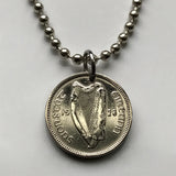 1928 Ireland Éire 3 Pence coin pendant necklace Irish rabbit hare cute bunny Gaelic harp Cláirseach Dublin Cork Limerick Waterford Ulster Carlow Hibernia Galway Munster Guinness St Patrick's n002996