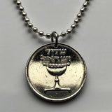 1981 Israel 1 Sheqel coin pendant necklace Jewish Chalice Omer Cup Hebrew Torah Judea Jerusalem Judaism Tel Aviv Talmud Zion n001519
