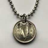 1928 Ireland Éire 3 Pence coin pendant necklace Irish rabbit hare cute bunny Gaelic harp Cláirseach Dublin Cork Limerick Waterford Ulster Carlow Hibernia Galway Munster Guinness St Patrick's n002996