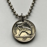 1928 Ireland Éire 3 Pence coin pendant necklace Irish rabbit hare cute bunny Gaelic harp Cláirseach Dublin Cork Limerick Waterford Ulster Carlow Hibernia Galway Munster Guinness St Patrick's n002996