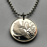 1974 British Virgin Islands 10 Cent coin pendant Ringed Kingfisher bird Jost Van Dyke Mount Sage The Baths beach snorkel coral reefs n000704