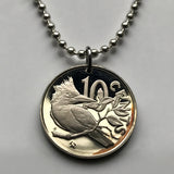 1974 British Virgin Islands 10 Cent coin pendant Ringed Kingfisher bird Jost Van Dyke Mount Sage The Baths beach snorkel coral reefs n000704