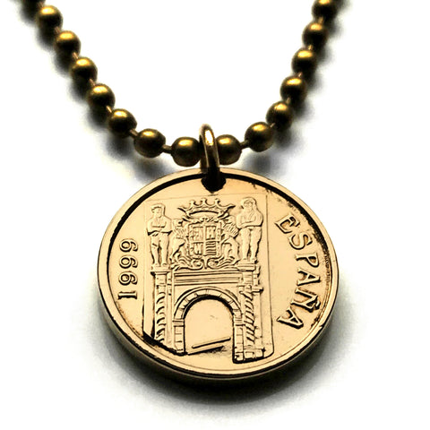 1999 Spain 5 Pesetas coin pendant Murcia gate Palace of the Garden of the Bombs La Alberca Cabezo de Torres San Benito water wheel n000639