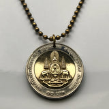 1996 Thailand Siam 10 Baht coin pendant necklace Thai sacred elephants Bangkok Chiang Mai Korat Khon Kaen Hat Yai Udon Thani Chonburi Tai–Kadai Rama IX Pattaya Si Racha Phitsanulok Theravada n000329