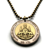 1996 Thailand Siam 10 Baht coin pendant necklace Thai sacred elephants Bangkok Chiang Mai Korat Khon Kaen Hat Yai Udon Thani Chonburi Tai–Kadai Rama IX Pattaya Si Racha Phitsanulok Theravada n000329