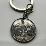 1950 Sweden Sverige 5 Ore coin pendant Swedish crown Tre Kroner initial G Swedes Stockholm Gothenburg Malmo Uppsala Linkoping Orebro n000873