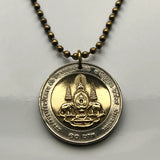 1996 Thailand Siam 10 Baht coin pendant necklace Thai sacred elephants Bangkok Chiang Mai Korat Khon Kaen Hat Yai Udon Thani Chonburi Tai–Kadai Rama IX Pattaya Si Racha Phitsanulok Theravada n000329