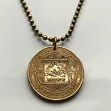 2006 Nepal 2 Rupees coin pendant Mount everest Sagarmatha Himalayan mountain Kathmandu Mahalangur Himal water buffalos Trishula trident sun moon Pokhara Lalitpur Bharatpur Solukhumbu Salleri Dudhkunda Hindu-Buddhist Shiva Devanagari Khas Tibet n002684