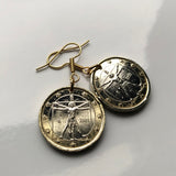 Italy 1 Euro coin earrings jewelry Vitruvian Man Leonardo da Vinci Vitruvius Canon of Proportions human body Rome Florence Venice Milan Torino Napoli Palermo Matera Amalfi Coast Pisa Siena Parma e000136