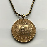 2006 Nepal 2 Rupees coin pendant Mount everest Sagarmatha Himalayan mountain Kathmandu Mahalangur Himal water buffalos Trishula trident sun moon Pokhara Lalitpur Bharatpur Solukhumbu Salleri Dudhkunda Hindu-Buddhist Shiva Devanagari Khas Tibet n002684