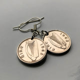 Ireland Éire 3 Pence coin earrings Irish rabbit bunny hare Dublin Gaelic harp cláirseach Cork Ulster Carlow Hibernia Galway Limerick Waterford St Patrick's Day Guinness Connacht Leinster e000025