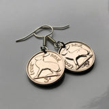 Ireland Éire 3 Pence coin earrings Irish rabbit bunny hare Dublin Gaelic harp cláirseach Cork Ulster Carlow Hibernia Galway Limerick Waterford St Patrick's Day Guinness Connacht Leinster e000025