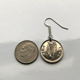 Ireland Éire 3 Pence coin earrings Irish rabbit bunny hare Dublin Gaelic harp cláirseach Cork Ulster Carlow Hibernia Galway Limerick Waterford St Patrick's Day Guinness Connacht Leinster e000025