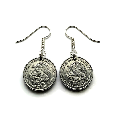 Mexico 50 Centavos coin earrings aguila Mexicana Ecatepec Juárez Culiacán Jalisco Cuernavaca Oaxaca Tijuana Veracruz Toluca Chiapas Pachuca Guadalajara Morelia Hidalgo Yucatán Monterrey Puebla Cancún León Aztecas Acapulco Durango Zócalo e000146