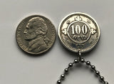 1900 Portugal 100 Reis coin pendant Portuguese Quinas castles Quincunx cross Lisboa Oporto Sintra Braga Coimbra Évora Faro Santa Maria de Belém Vila Nova de Gaia Mirandese Guimarães Praia da Marinha Viseu Setúbal Amadora Funchal Almada Portalegre n003158
