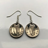 Ireland Éire 3 Pence coin earrings Irish rabbit bunny hare Dublin Gaelic harp cláirseach Cork Ulster Carlow Hibernia Galway Limerick Waterford St Patrick's Day Guinness Connacht Leinster e000025