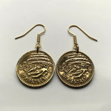 1955 Lebanon Liban 10 Piastres coin earrings Lebanese cedar tree ship Beirut Tripoli Middle East Mediterranean Jounieh Anjar Bsharri e000191