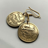 1955 Lebanon Liban 10 Piastres coin earrings Lebanese cedar tree ship Beirut Tripoli Middle East Mediterranean Jounieh Anjar Bsharri e000191