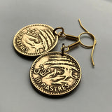 1955 Lebanon Liban 10 Piastres coin earrings Lebanese cedar tree ship Beirut Tripoli Middle East Mediterranean Jounieh Anjar Bsharri e000191
