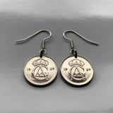 1969 Sweden 25 Ore Swedish initial G A coin earrings Stockholm Sverige Västerås Helsingborg Norrköping Smolandia Nordic Norse crown e000267
